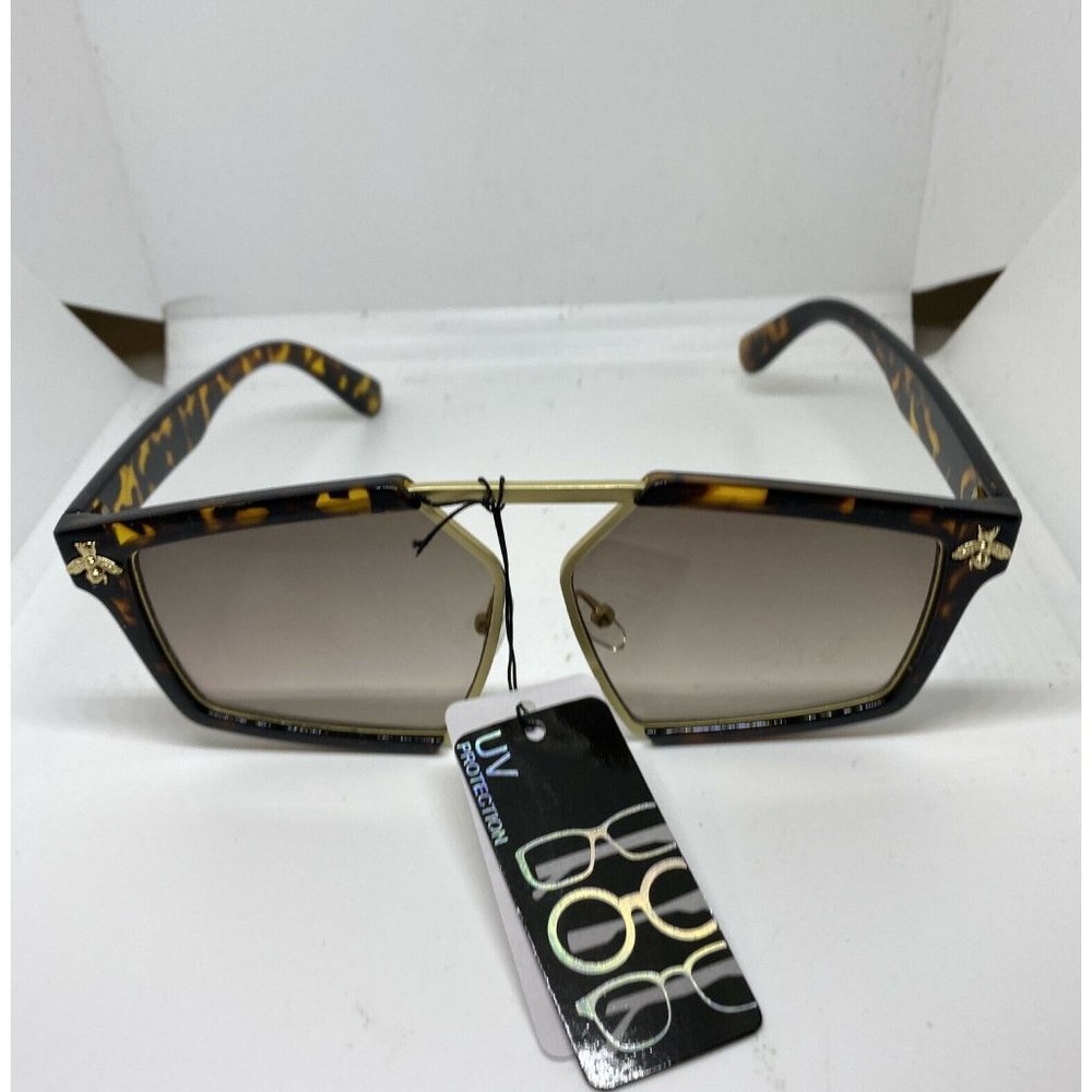 Retro Sunglasses Tortoise Brown and Gold Frame Brown Lens Gold Bumblebee Detail